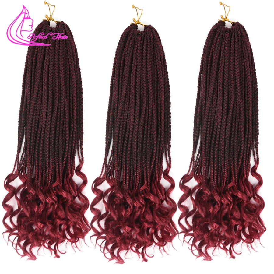 

Refined Hair Crochet Box Braids Loose Curly End Black Mixed Brown Burgundy Ombre Synthetic Braiding Hair Extension 22 Strands/pc