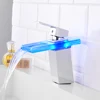 Bathroom Waterfall Led Basin Faucet Glass Waterfall Brass Made Basin Faucet Bathroom Mixer Tap Deck Mounted basin sink Mixer Tap ► Photo 3/6