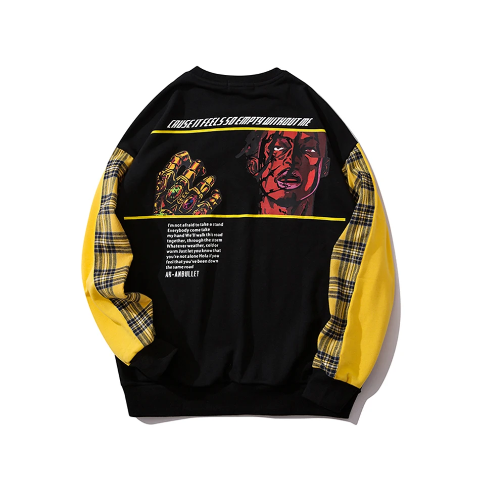 

Personality Pattern Lattice Stitching Loose Round Neck Hoodies 2019 Autumn Original Streetwear Fashion Pullover Sweatshirt