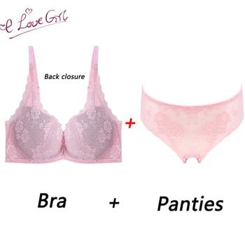 

Fashion Fashion Embroidery Bras Underwear Women Set 5/8 Size Lingerie Sexy ABC Cup Bra Lace Flower Panties Lace Bra Set Pink