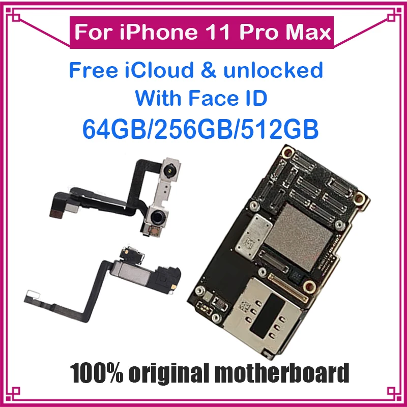 Материнская плата для iPhone 11 Pro Max разблокированная 64 ГБ/256 ГБ/512 ГБ с iCloud без Face ID |