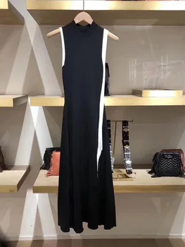 

Method Single M Home 19 Contrast Color Sleeveless Medium Length Money Knitting Split Dress 91035