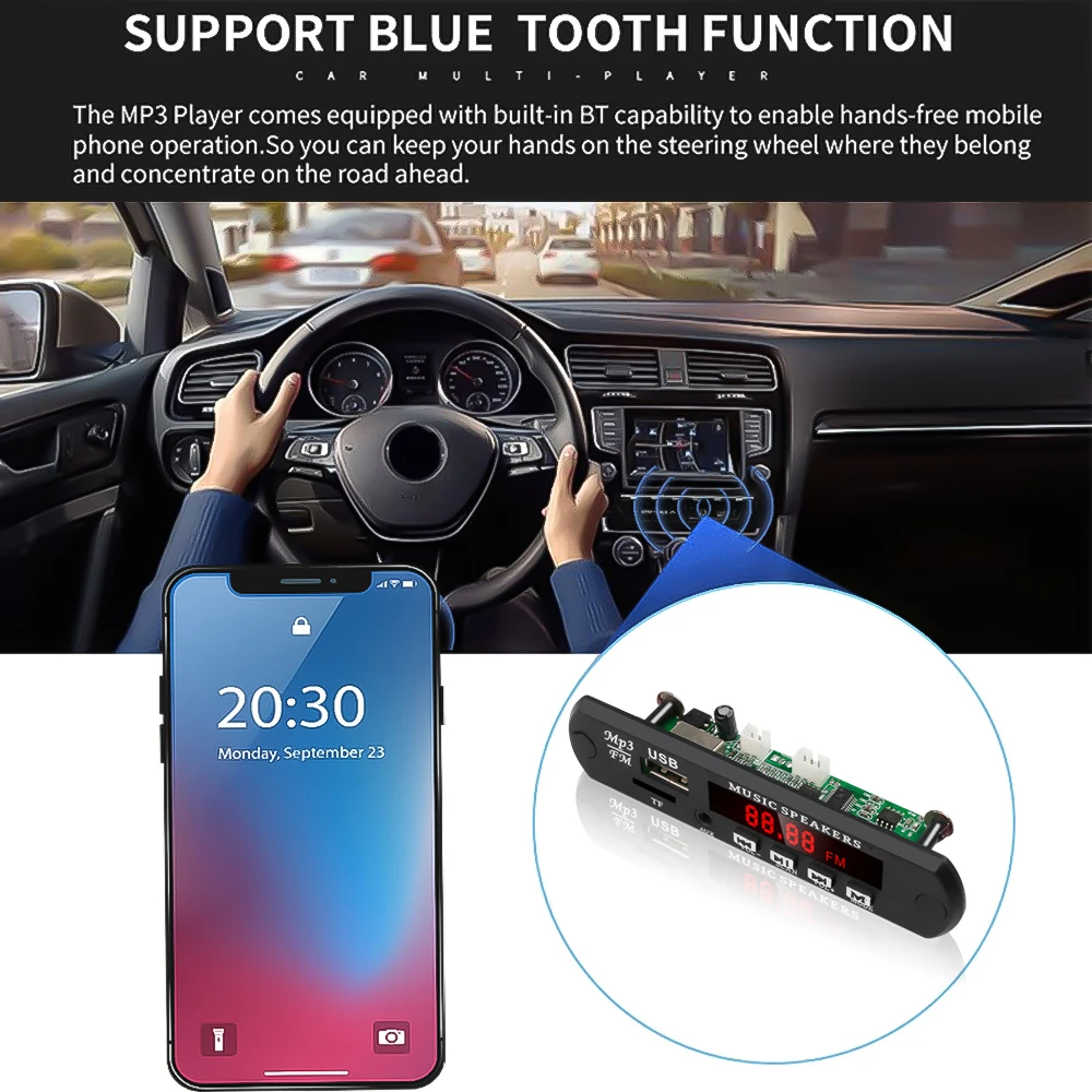 Kebidu 5 в 12 В DC TF FM радио аудио mp3 плеер AUX 3 мм MP3 модуль декодер плата USB источник