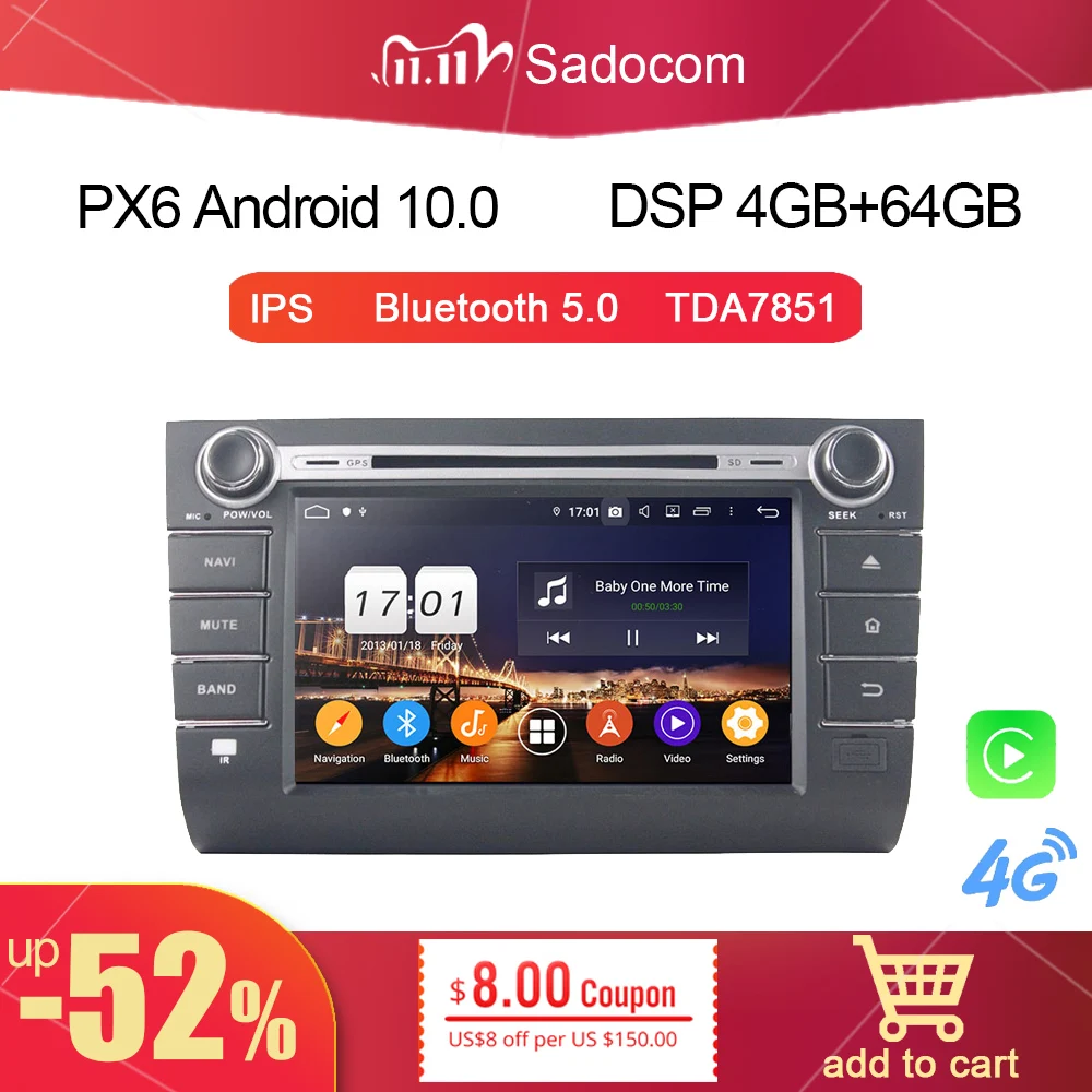 720P PX6 8 &quotDSP 2 din Android 10 0 Core 4G RAM автомобильный DVD плеер авторадио Bluetooth 5 для SUZUKI SWIFT 2013