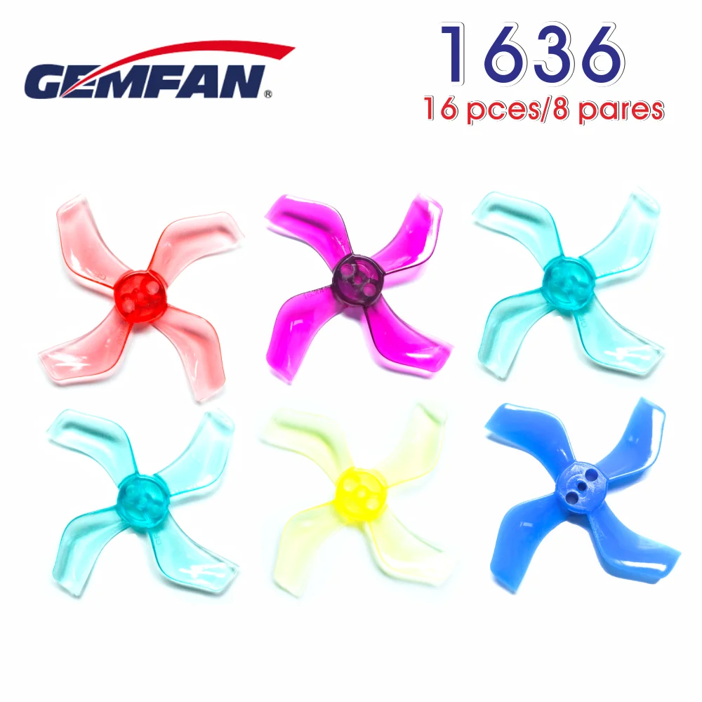 16PCS/8Pairs Gemfan 1636 40mm 4-blade 1mm 1.5mm Hole Propeller Props CW CCW for 1103 1105 RC Drone FPV Racing Brushless Motor | Игрушки и