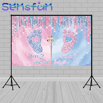 

Boy or Girl Gender Reveal Backdrop Pink and Blue Diamonds Baby Shower Photography Background Shiny Glitter Party Photo Banner