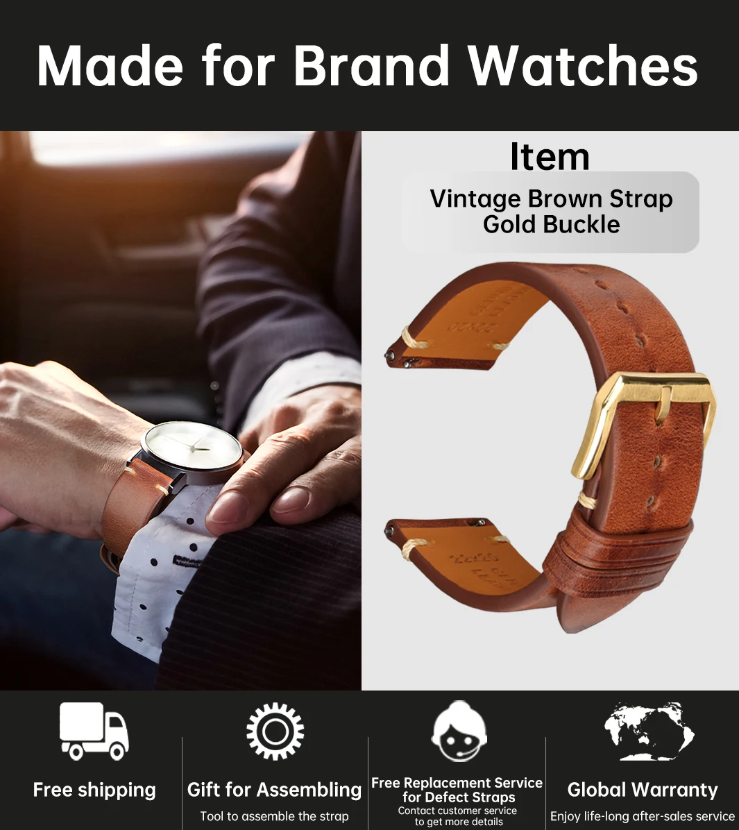 Premium Genuine Leather Quick Release Watch Band Strap