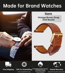 Premium Genuine Leather Quick Release Watch Band Strap for 21mm (Brown G Buckle)