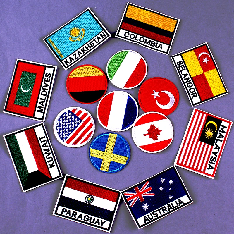 

Pulaqi 3D Square Round National Flags Patch Embroidered Patches For Clothing Iron-on clothing patches Army Patch Tactic Badges F