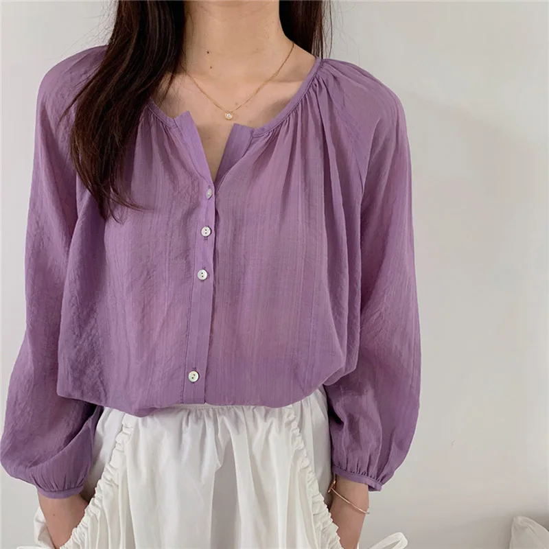 

50% Perspective Woman Blouse Shirt Summer Plus Size 2020 Leisure Beach Sun Protection Tops Womans Shirts White/Purple