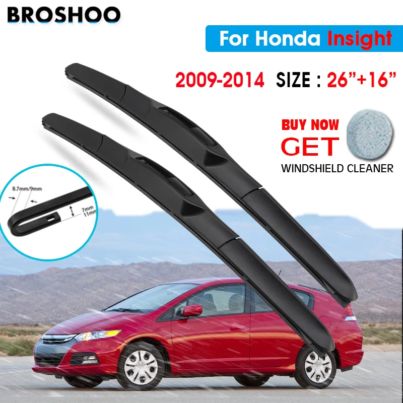 

Car Wiper Blade For Honda Insight 26"+16" 2009-2014 Auto Windscreen Windshield Wipers Blades Window Wash Fit U Hook Arms