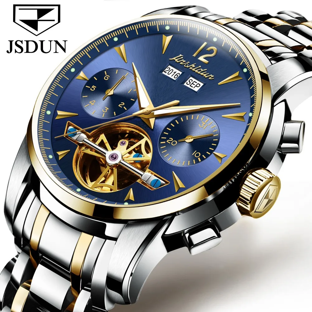 

JSDUN Tourbillon men Watches Top Brand Luxury Skeleton Fashion Man Mechanical Watch Sapphire Waterproof Automatic Wristwatch