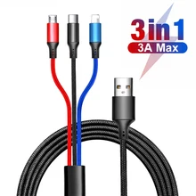 3 в 1 USB C Micro USB 8 Pin кабель для iPhone XS Max XR мобильный телефон Micro usb type C кабель для зарядки и передачи данных 3A шнур для быстрой зарядки