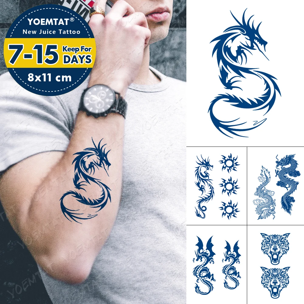 

Juice Lasting Waterproof Temporary Tattoo Sticker Dragon Totem Simple Lines Flash Tattoos Male Arm Body Art Fake Tatto Female