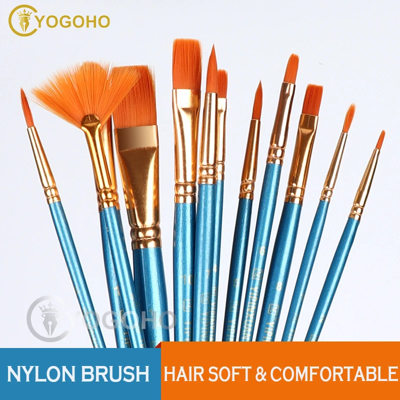 12Pcs/Set Solid Wood Paint Brushes Different Shape Round Pointed Tip Nylon Hair Painting Brush Set Art Supplies Brush Set