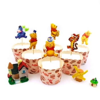 

24pcs Winnie Bear Cupcake Cake Topper Happy Birthday Cake Flags Stick For Family Birthday Party Baking Decoration Supplies