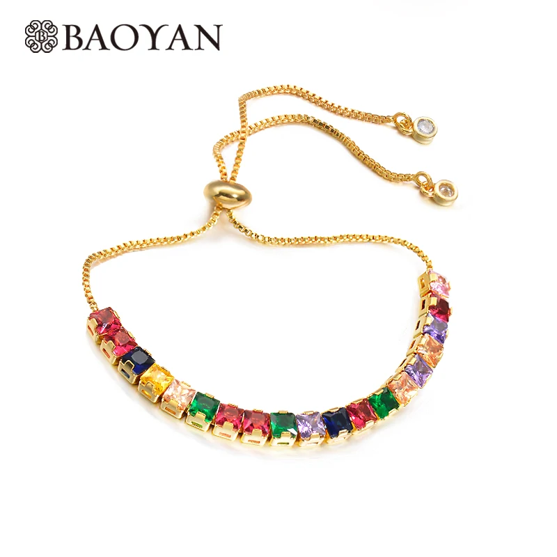 BAOYAN маленькие квадратные хрустальные браслеты модные женские Аксессуары Boho Регулируемый Хрустальный Теннисный браслет золотые браслеты для женщин