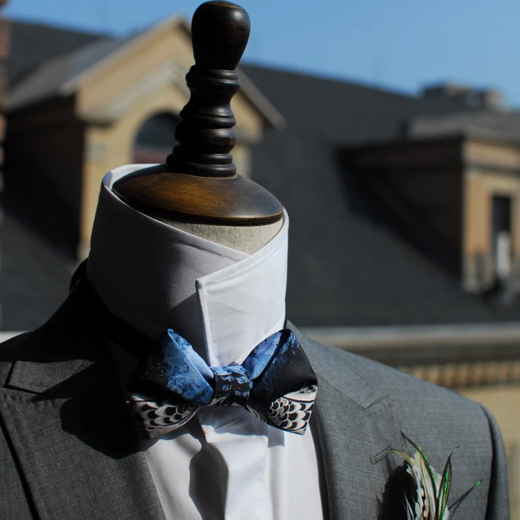 Free shipping new men's male printed groom groomsman High-quality blue elf design wedding host bow tie pot Western Western party