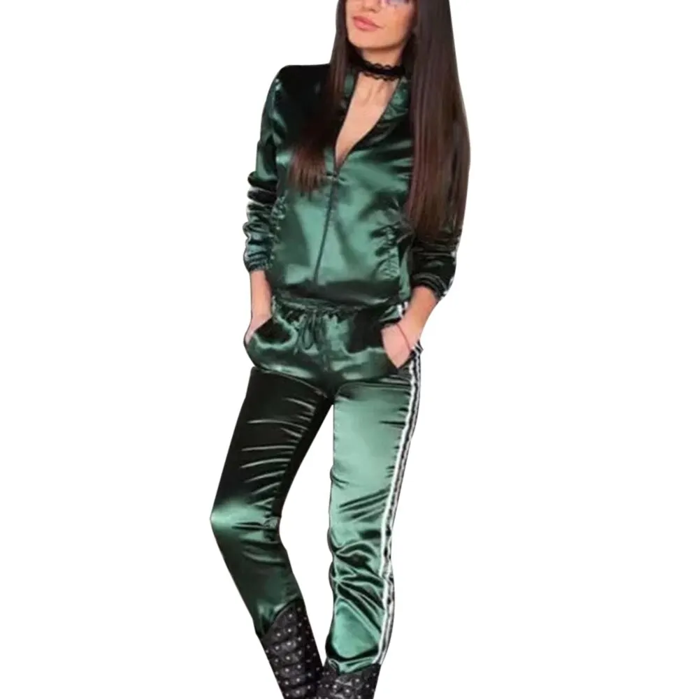 

CALOFE Newest Autumn Trendy Korean Style Women Sports Set Slim Thin Casual Zipper Cardigan Lady Tracksuit Women Trendy Sweatwear