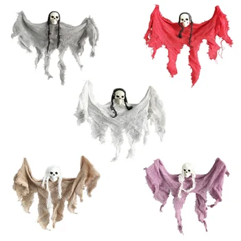 

Creepy Skeleton Face Skull Head Skeleton Hanging Ghost Halloween Decoration Horror Haunted House Halloween Props Supplies