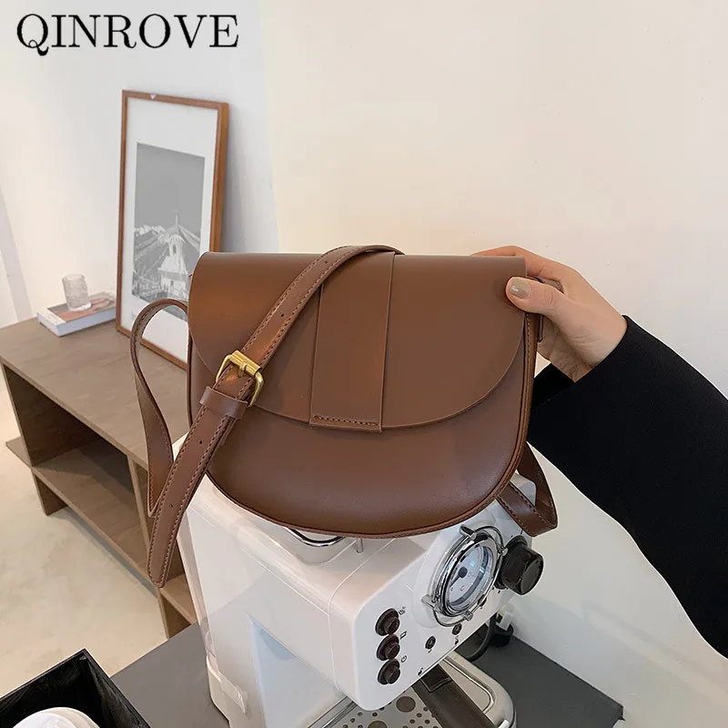 

Retro Half Moon Shoulder Bags Ladies PU Leather Crossbody Bag Women Bag Female Fashion Small Solid Color Saddle Bag Brown Black