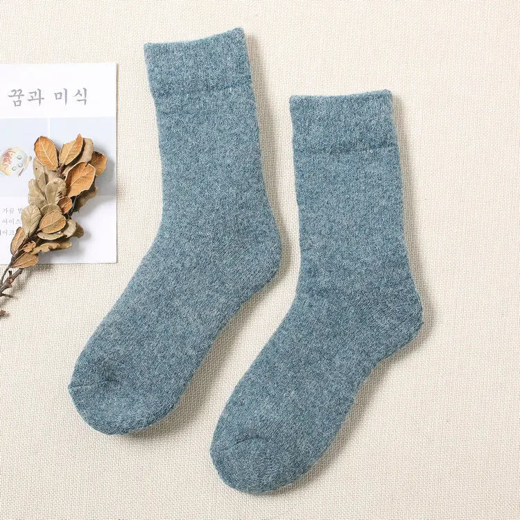 Новые плотные махровые носки из шерсти кролика Женские однотонные теплые забавные зимние носки skarpetki calcetines mujer - Цвет: 3 light lue