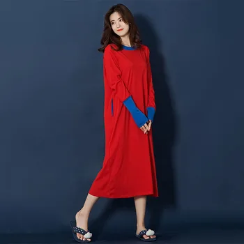 

Female Autumn and Winter Cotton Long Sleeve Nightdress Large Size Spring and Autumn Mid-long Skirt Slim Nightdress