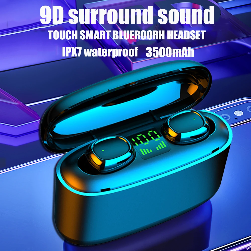 TWS Bluetooth 5 0 Earphones 2200mAh Charging Box Wireless Headphone 9D Stereo Sports Waterproof Earbuds Headsets With Microphone