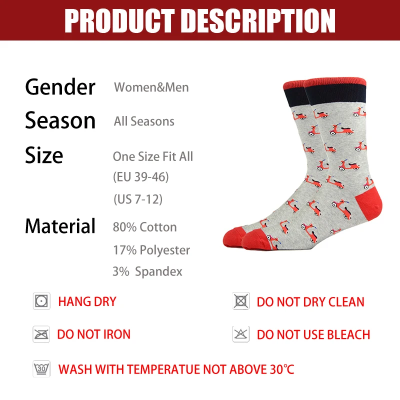 Happy Men Socks Harajuku Funny Socks With Print Fashion Motorcycle Jeep Bicycle Hip Hop Cool Compression Socks Men's Clothing