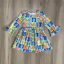 Осенне-зимнее платье на Хэллоуин для маленьких девочек с длинными рукавами, голубая клетчатая игрушка, молочный шелк, одежда, эксклюзивная детская одежда до колена