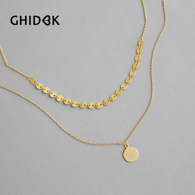 GHIDBK изысканные 925 пробы Серебряная монета многослойное подвеска Цепочки и