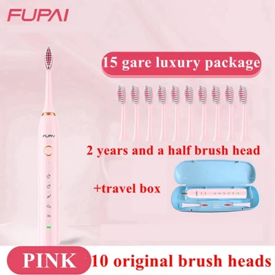 luxury pink Модная электрическая зубная щетка FP sonic с подзарядкой от USB, ультразвуковая водонепроницаемая, моющаяся автоматическая зубная щетка IPX8, 10 щеток - Цвет: luxury pink