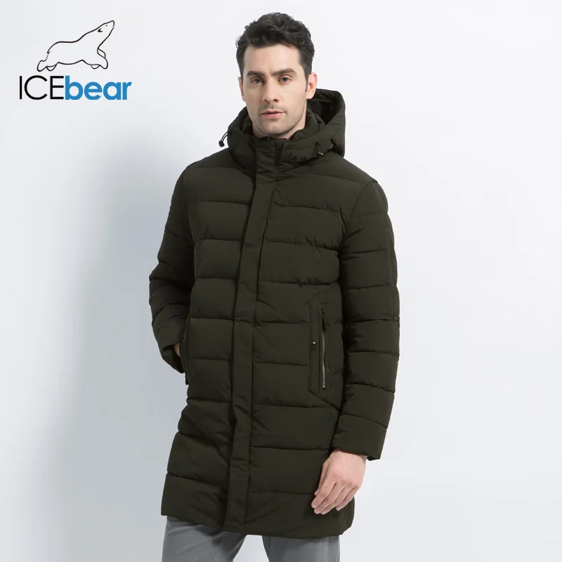 ICEbear Зимнее Пальто повседневные парки Мужская шляпа съемная теплая куртка с хлопковой подкладкой зимняя куртка мужская одежда MWD18821D