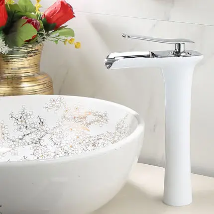 tall white chrome Кран для раковины, Золотой водопад, кран из латуни, кран для ванной комнаты, белый кран для раковины, смеситель, кран для горячей и холодной воды, кран для раковины - Цвет: tall white chrome