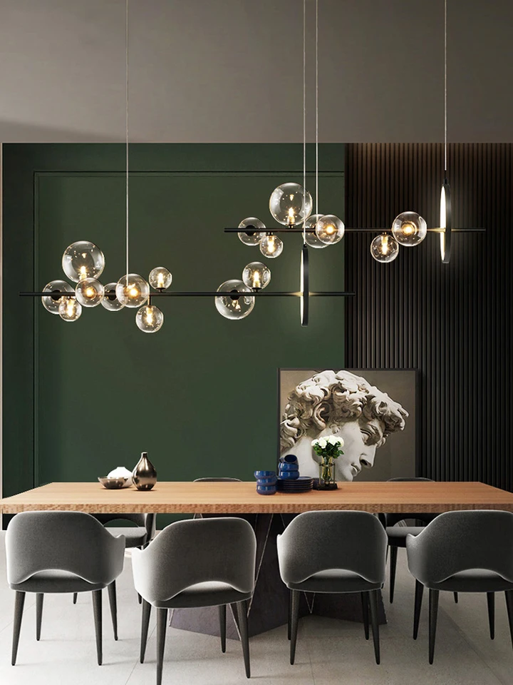 Modern Dining Room Led Chandelier Restaurant Coffee Shop Clear Glass Ball Hanging Light Office Bar Deco Long Pendant Lamp Black Pendant Lights Aliexpress