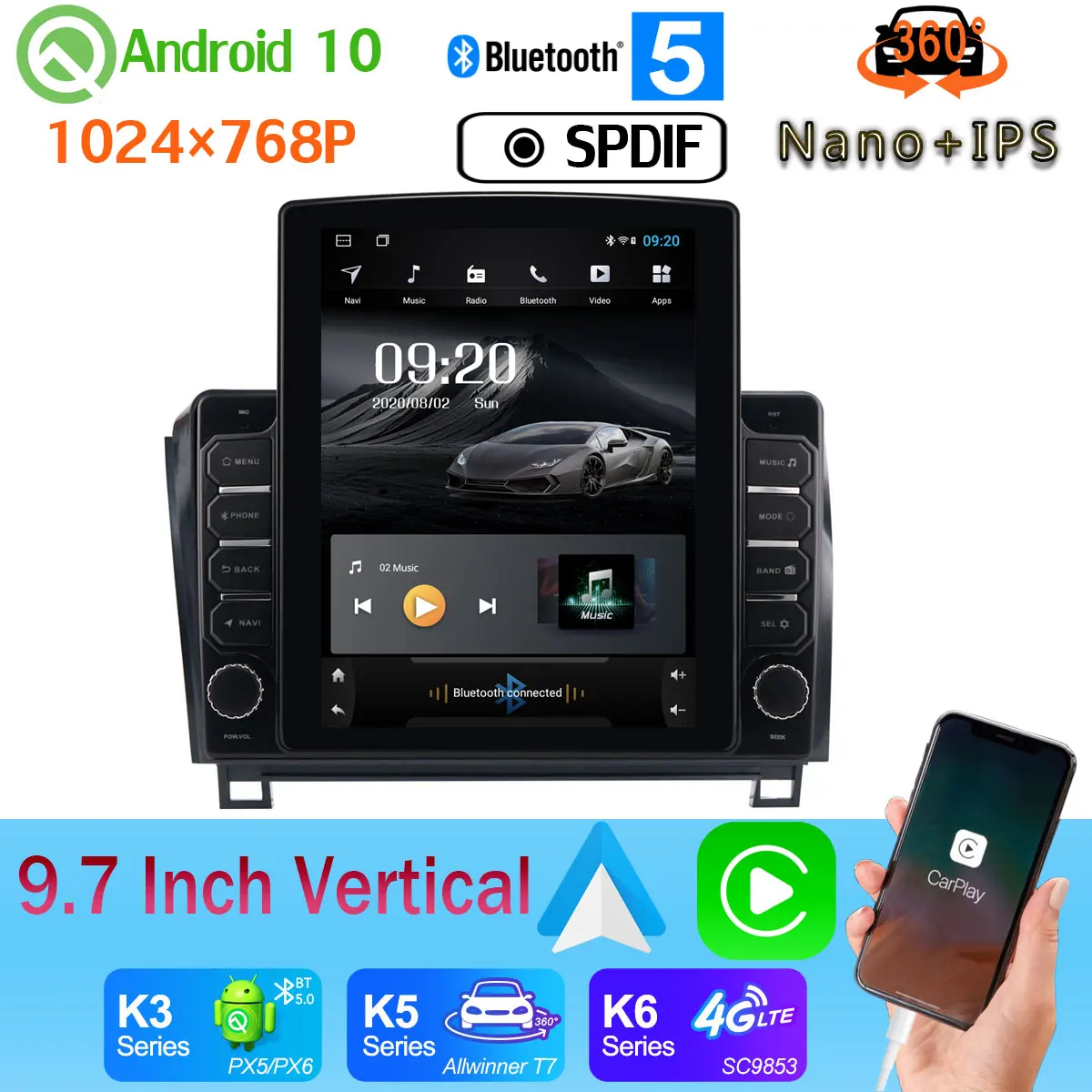 Автомобильный медиаплеер 9 7 дюйма вертикальный GPS для Toyota Sequoia 2008-2018 Tundra 2006-2013 Android