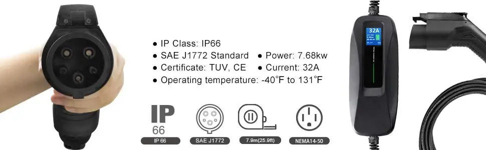 Зарядное устройство EV Уровень 2 32 Ампер портативное зарядное устройство для электромобиля, штепсельная вилка CEE 220 V-240 V кабель для зарядки электромобиля, штепсельная вилка SAE J1772