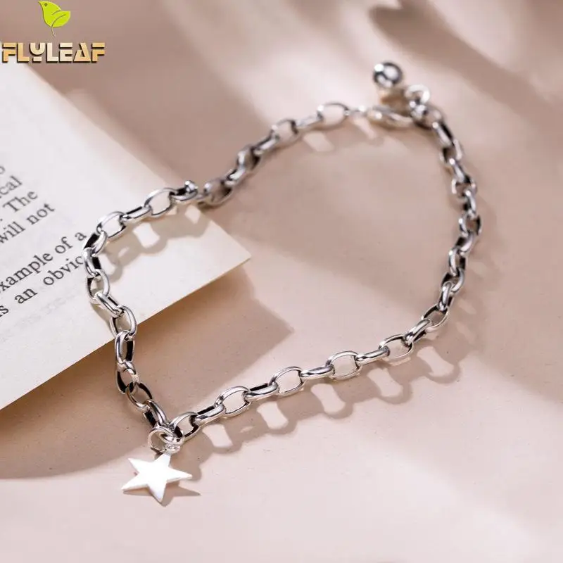 

Flyleaf Pentagram Vintage Chain Real 925 Sterling Silver Anklet For Women Fine Jewelry Anklets On Foot Bracelet Enkelbandje