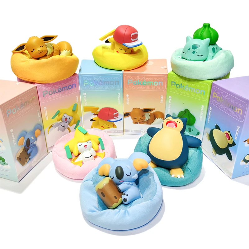 Genuine Pokemon Starry Dream Series Pikachu Jirachi Eevee Komala Snorlax Bulbasaur Anime Figures With Plush Base Model Dolls Toy