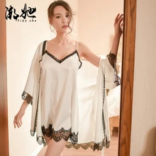 Элегантное Европейское и американское нижнее белье, шелковая женская ночная рубашка, соблазнительное домашнее платье, импортные товары, кружевное платье с лямкой на шее