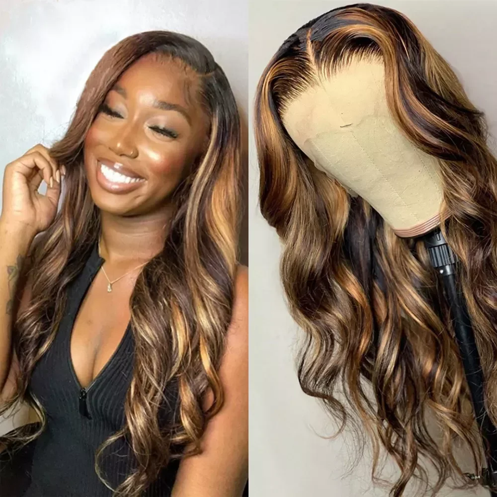 Highlighted Blonde Stripe Lace Front Human Hair Wigs Pre Plucked 4x4 Lace  Closure Human Hair Wigs Ombre Body Wave Frontal Wig - Wigs - AliExpress