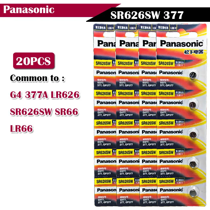 

20pcs/lot Panasonic Original 1.55V SR626SW 377 Button Cell Watch Battery G4 377A LR626 SR626SW SR66 LR66 Silver Oxide Batteries