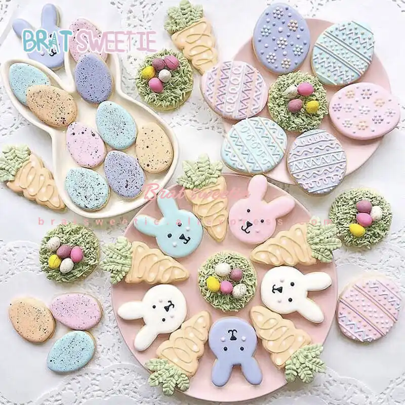Molde de biscoito de páscoa ovos coelho cookies cortador conjunto aço inoxidável biscoitos fondant ferramentas decoração do bolo