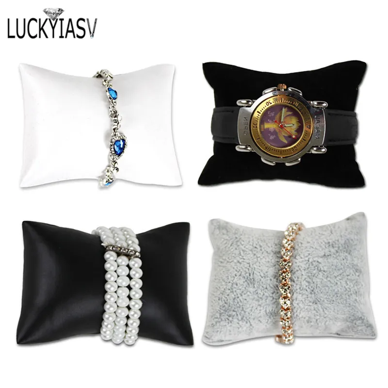 Jewelry Display Stand Jewelry Pillow Stand Velvet PU Leather Holder Organizer Bracelet Case Bangle Anklet Watch Display Photography Prop