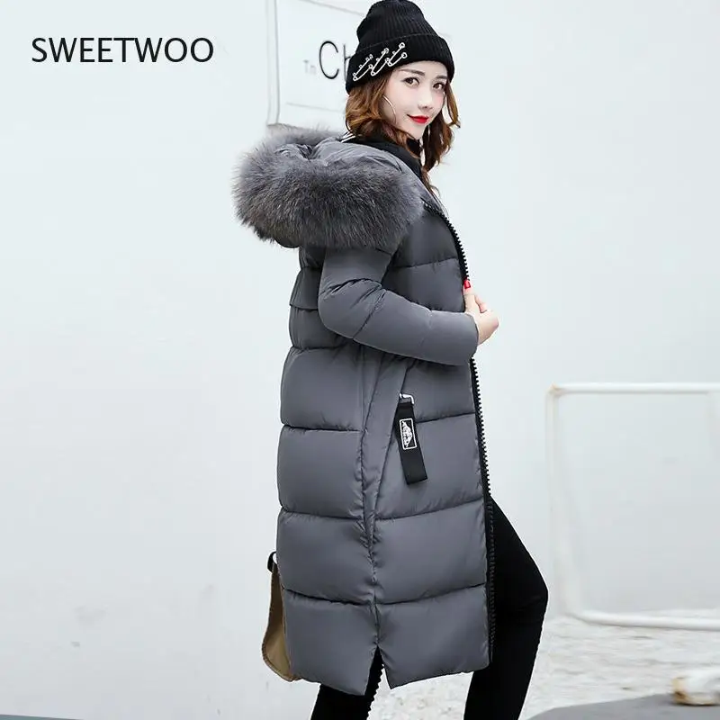 Winter Coats Women Down Jackets 2021 Long Slim Solid Color Coat Female Jackets Outerwears Woman Parkas Clothes Zip Fur Collar