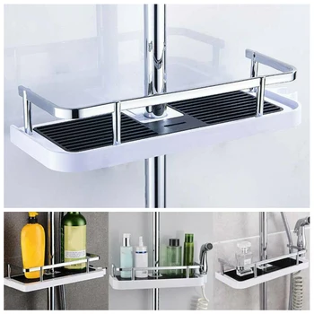 

Bathroom Pole Shower Storage Rack Holder Organizer Bathroom Shelves Shower Shampoo Tray Single Tier Shower Head Holder