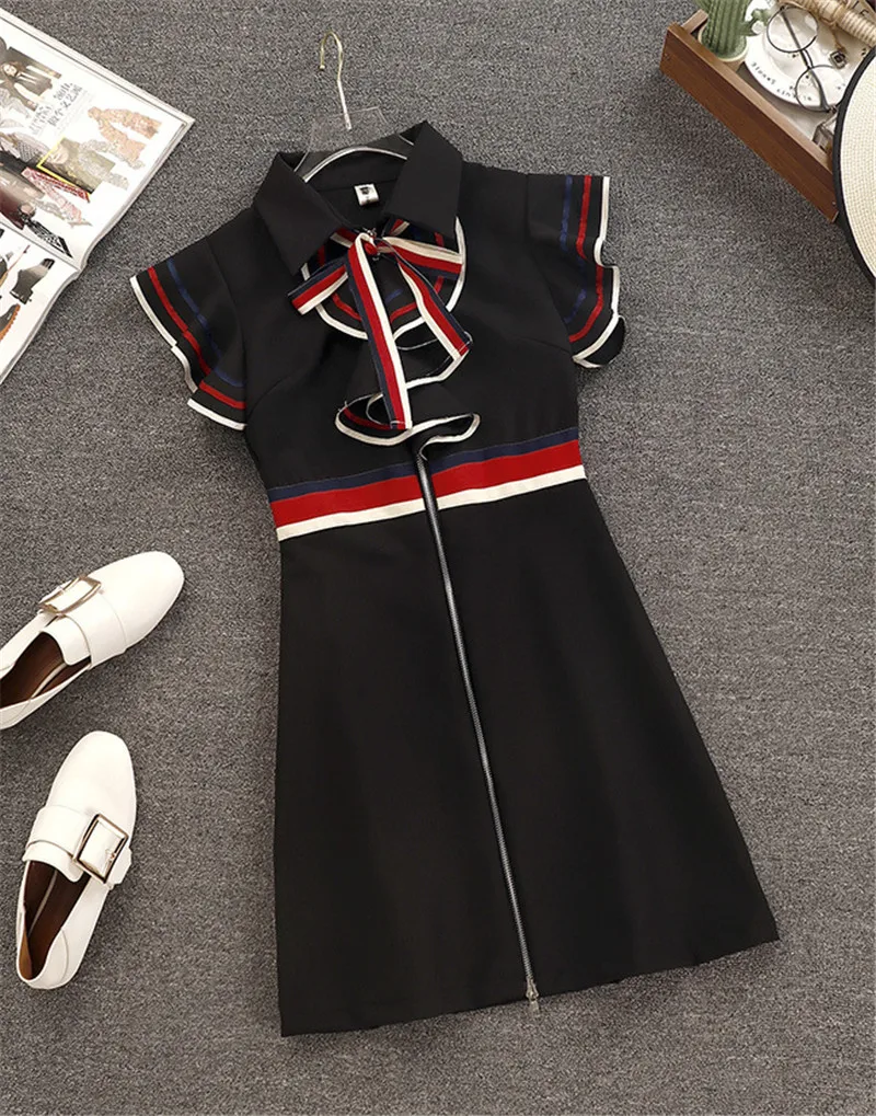 Летние Винтаж взлетно-посадочной полосы платье в полоску с бантом Для женщин