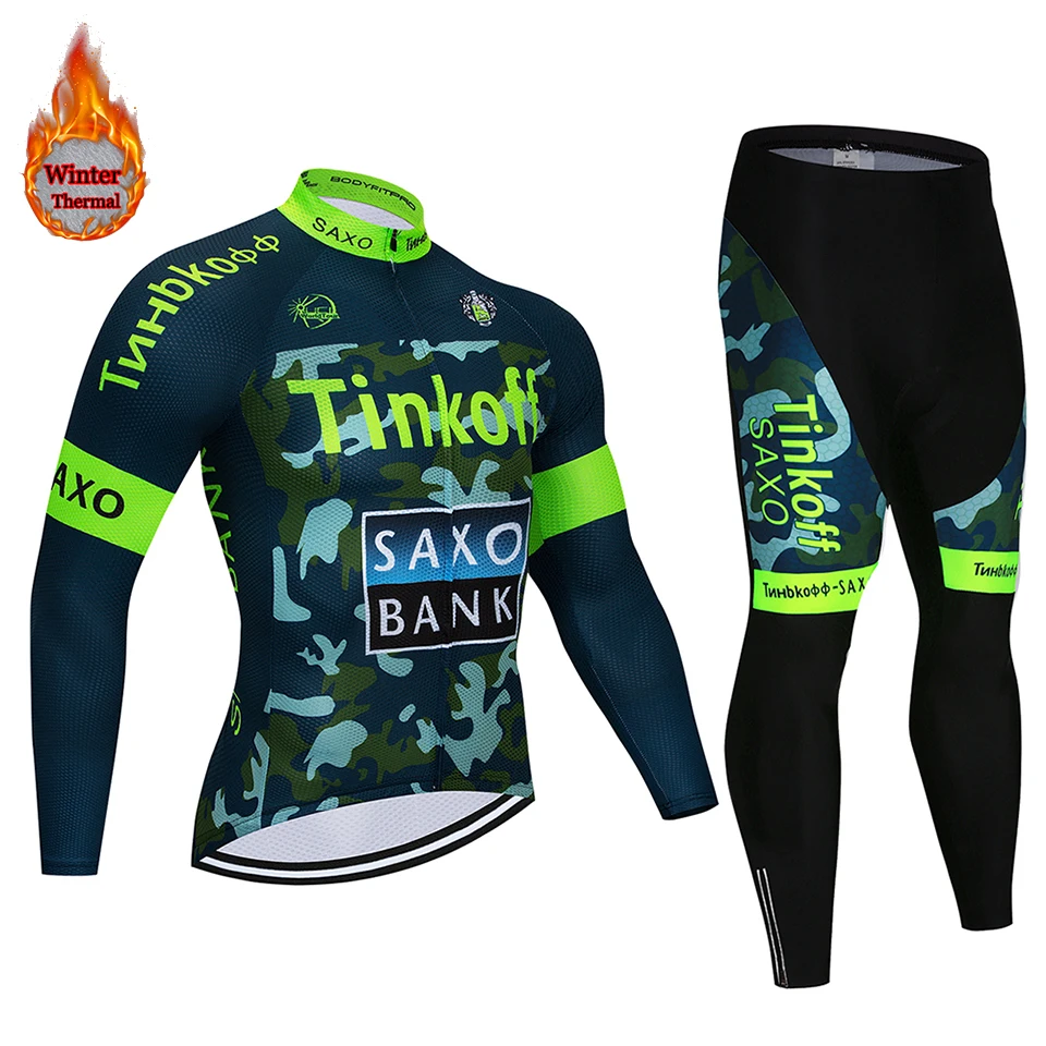 Maillot Ropa Ciclismo Invierno Tinkoff зимняя велосипедная футболка из теплого флиса с длинными рукавами, комплект велосипедная одежда