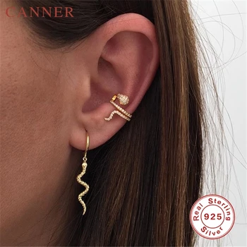 

Fashion ins Double Ear Clip 1 pcs 925 Sterling Silver Clip Earrings for Women Fun Animal Snake Zircon No Ear Hole Ear Cuff