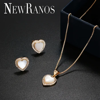 

Newranos Heart Jewelry Set Natural Pearl Shell Necklace Earrings Set Cubic Zirconia Sets for Women's Jewelry Set SQM002684